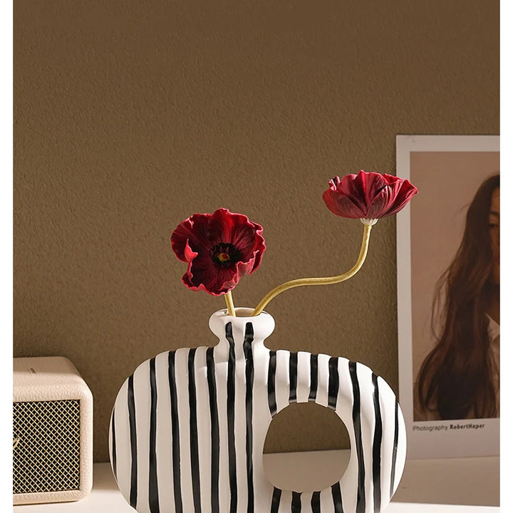 Zebra Striped Ceramic Vase – Modern Tabletop Decor
