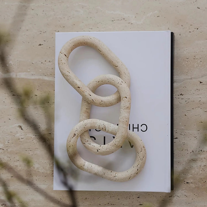 Travertine Chain Link Sculpture – Rustic Marble Table Décor