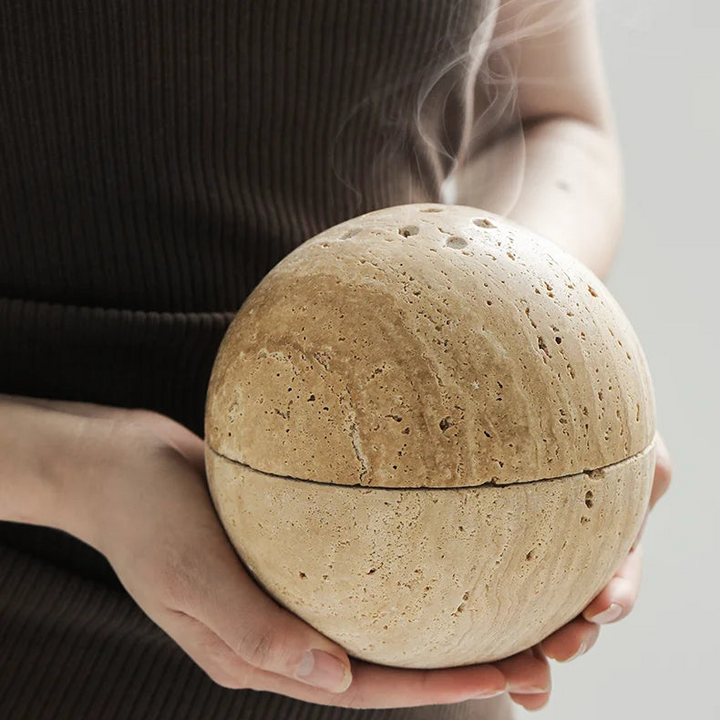 Beige Travertine 9-Hole Sphere Incense Burner