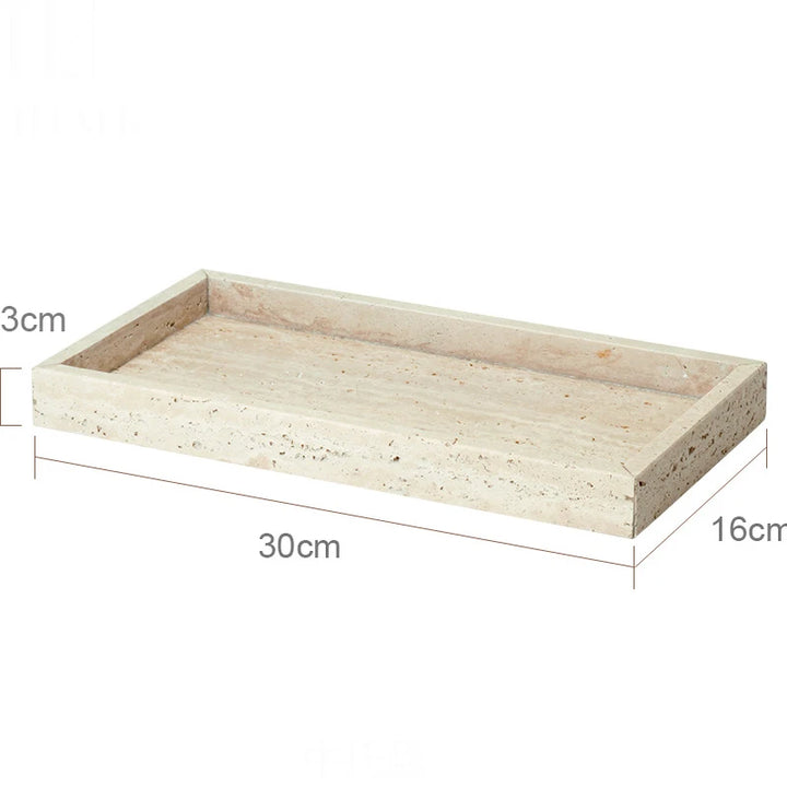 Beige Travertine Marble Bathroom Set – 9-Piece Natural Stone Accessories with Soap Dispenser, Diffuser, Tray & More
