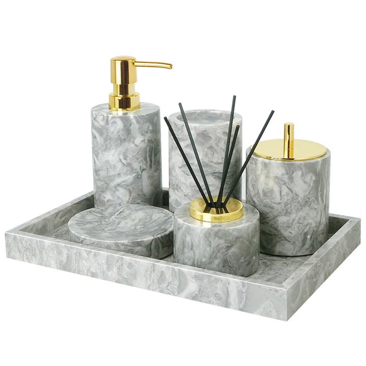 Pitaya Marble Bathroom Set – Luxury Soap Dispenser & Organizer