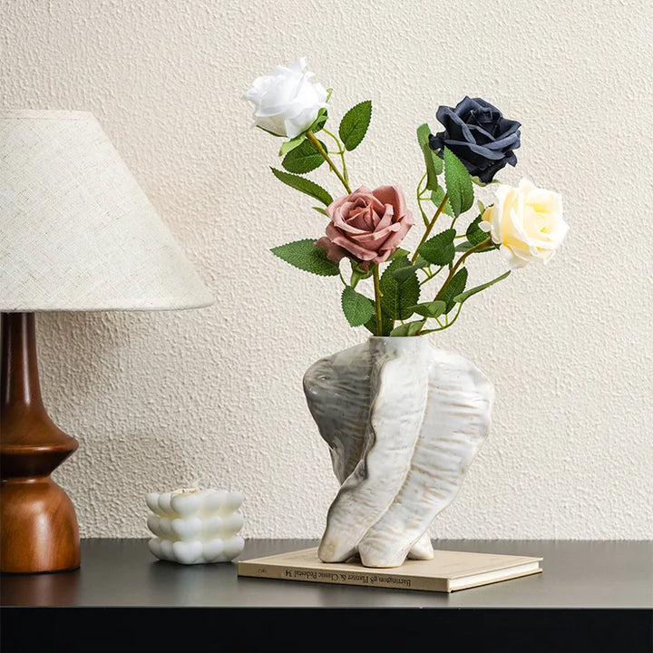 White Ceramic Vase – Modern Wabi Sabi Plant Decor