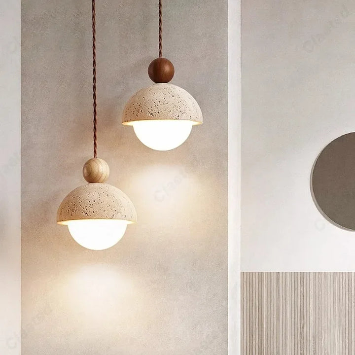 Retro LED Cave Stone Pendant Light – Creative Wooden Hanging Lamp for Dining Room, Living Room & Bedroom Decor