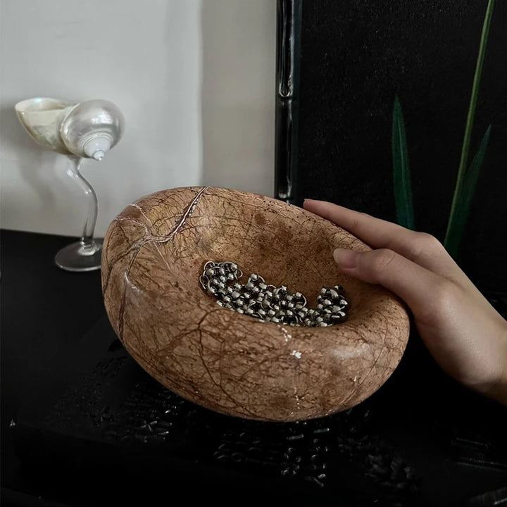 Brown Marble Bird’s Nest Bowl for Decor & Storage