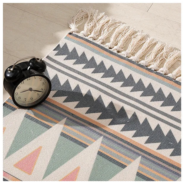 Nordic Moroccan Printed Carpet – Hand-Woven Cotton Rug