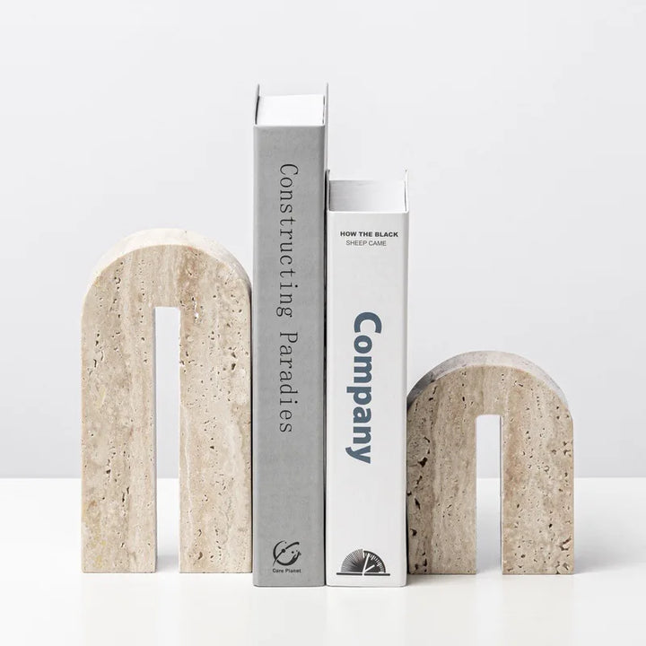 Retro Travertine Bookends – Natural Stone Book Holder