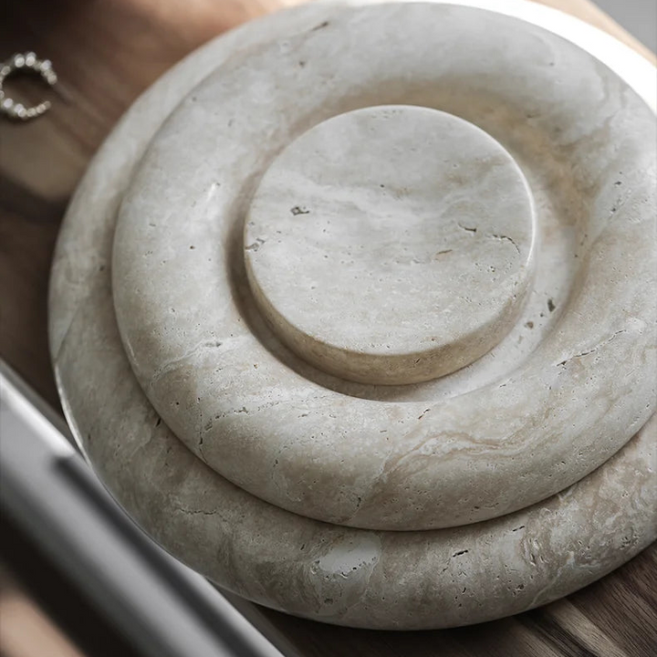 Beige Travertine Round Tray – Decorative Stone Vanity Plate