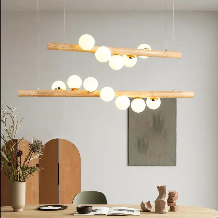Nordic Wood Pendant Light – Modern Chandelier for Dining Room, Kitchen Island, Bedroom or Living Space (2/5/7 Heads)