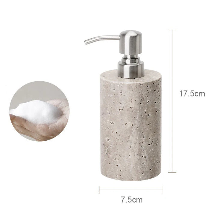 Grigio Travertine Bathroom Set – Antique Natural Stone Accessories with Soap Dispenser, Tray, Diffuser & More