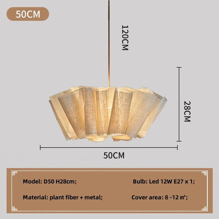 Nordic Wabi-Sabi Pendant Light – Creamy White LED Chandelier in Japanese Fiber for Bedroom, Living Room or Artful Interior Decor