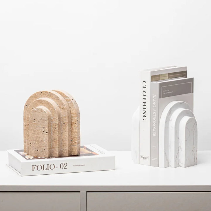 Natural Travertine Marble Bookends – U Shape Stone Holder