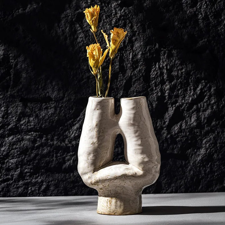 Double Mouth H Ceramic Vase – Nordic Wabi-Sabi Home Decor