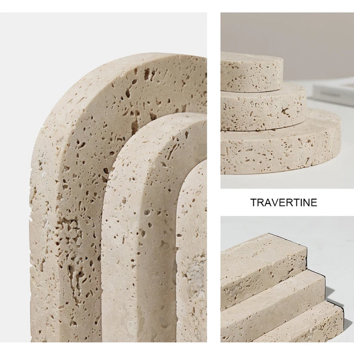 Natural Travertine Marble Bookends – U Shape Stone Holder