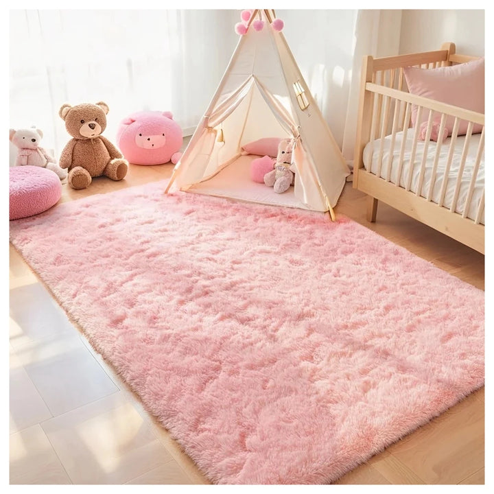 Pink Fluffy Plush Carpet – Large Kids Bedroom Area Rug