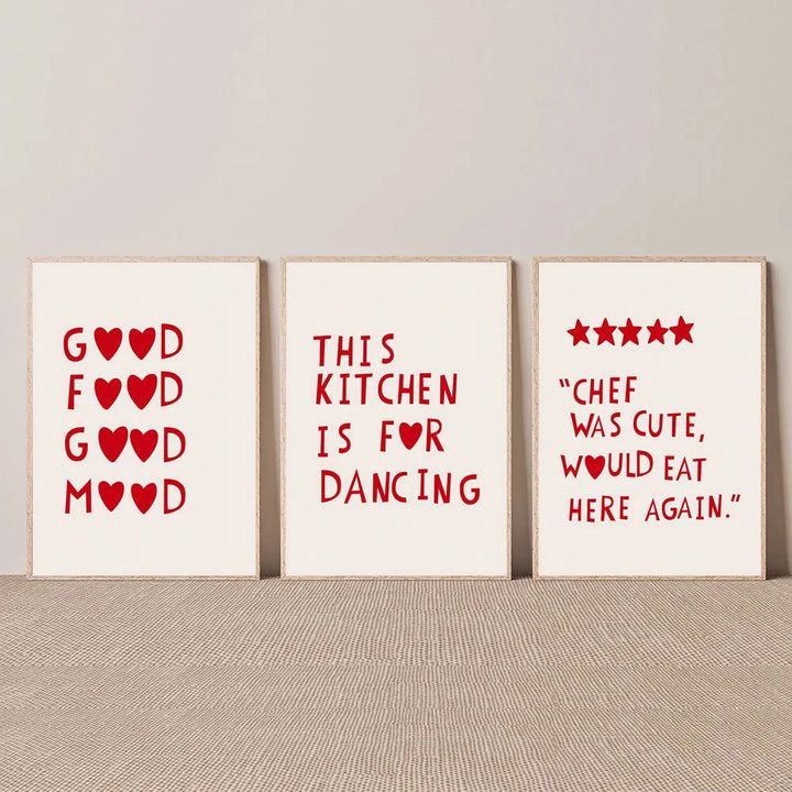 Red Heart Kitchen Quote Poster – Minimalist Nordic Canvas Print for Cooking Area, Dining Room & Restaurant Wall Art Decor