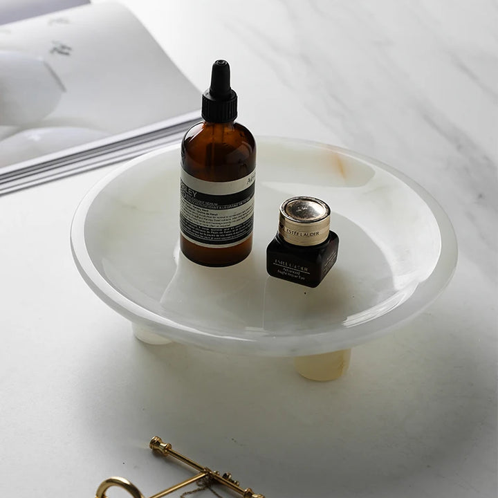 White Onyx Marble Vanity Tray – Luxury Stone Organizer for Perfume, Jewelry & Coffee Table Décor