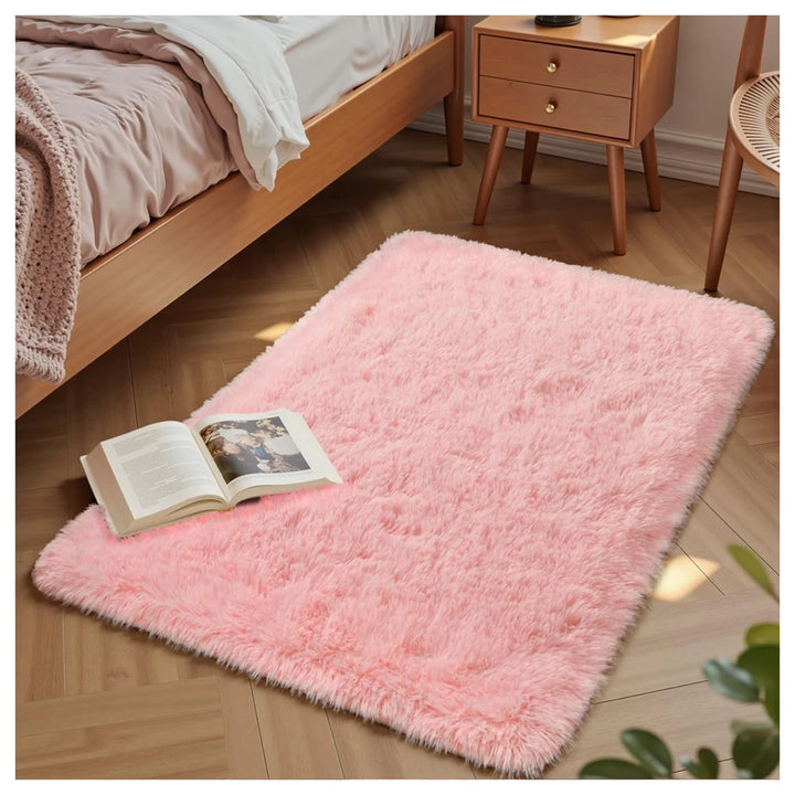 Pink Fluffy Plush Carpet – Large Kids Bedroom Area Rug