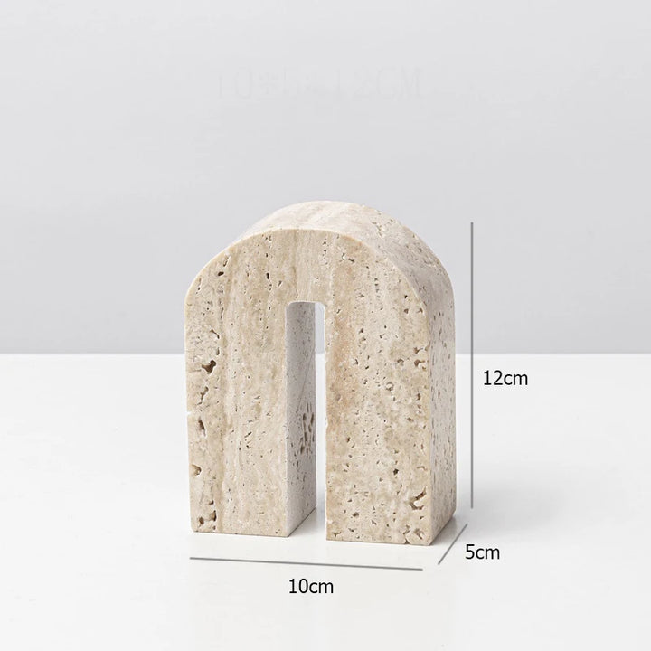 Minimalist Travertine Stone Sculpture – Luxury Natural Marble Ornament for Coffee Table, Shelf, Entryway, or Living Room Decor
