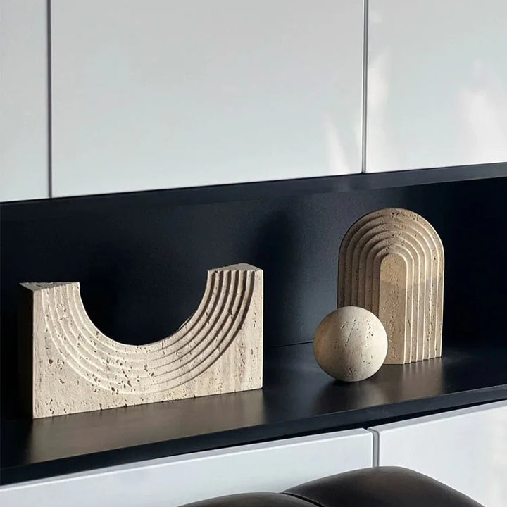 Minimalist Travertine Stone Sculpture – Luxury Natural Marble Ornament for Coffee Table, Shelf, Entryway, or Living Room Decor