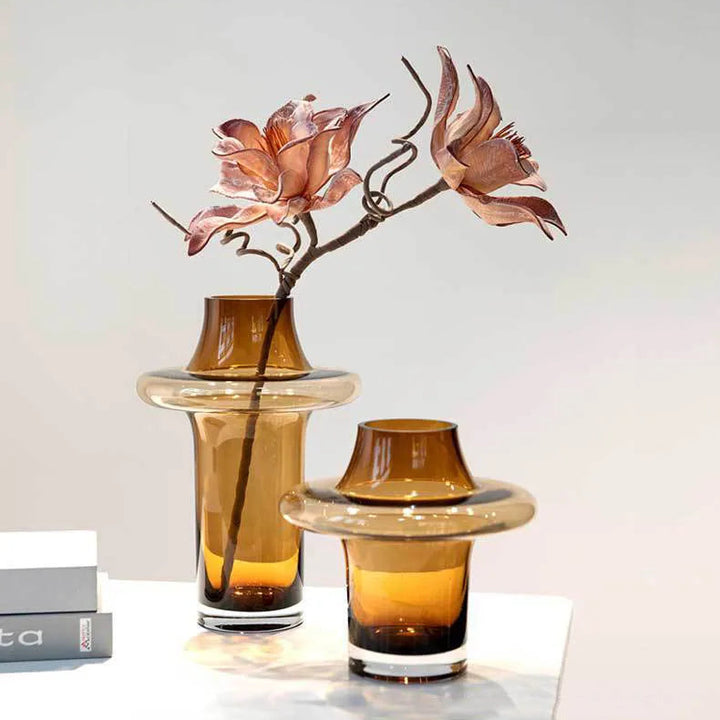 Amber Glass Tower Vase – Modern Decorative Flower Pot