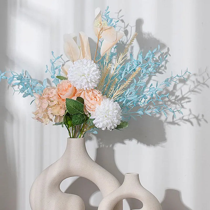 White Ceramic Nordic Vase Set – Minimalist Table Centerpiece Décor