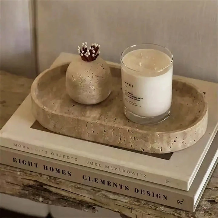 Travertine Matchstick & Toothpick Holder – Beige Stone Jar for Matches, Swabs & Home Decor Accent