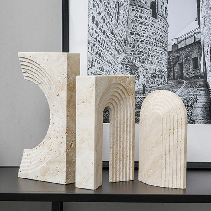 Travertine Marble Arch Sculpture – Minimalist Stone Home Decor