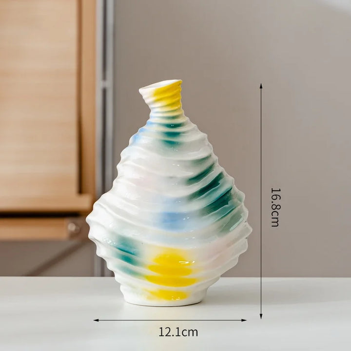 Modern Wavy Ceramic Vase – Abstract Nordic Art Decor