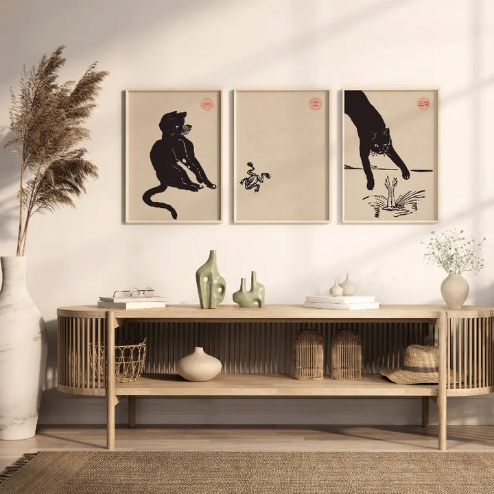 Vintage Japanese Black Cat Canvas – Animal Wall Art