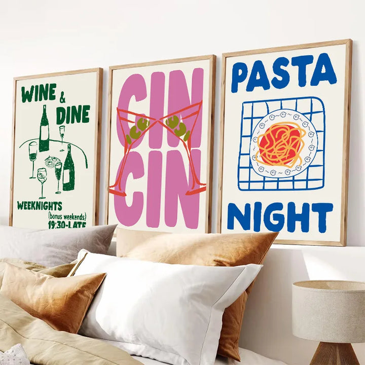 Vintage Wine & Food Poster – Minimalist Bar Wall Art