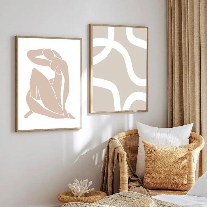 Matisse Beige Abstract Canvas – Boho Line Arches Wall Art