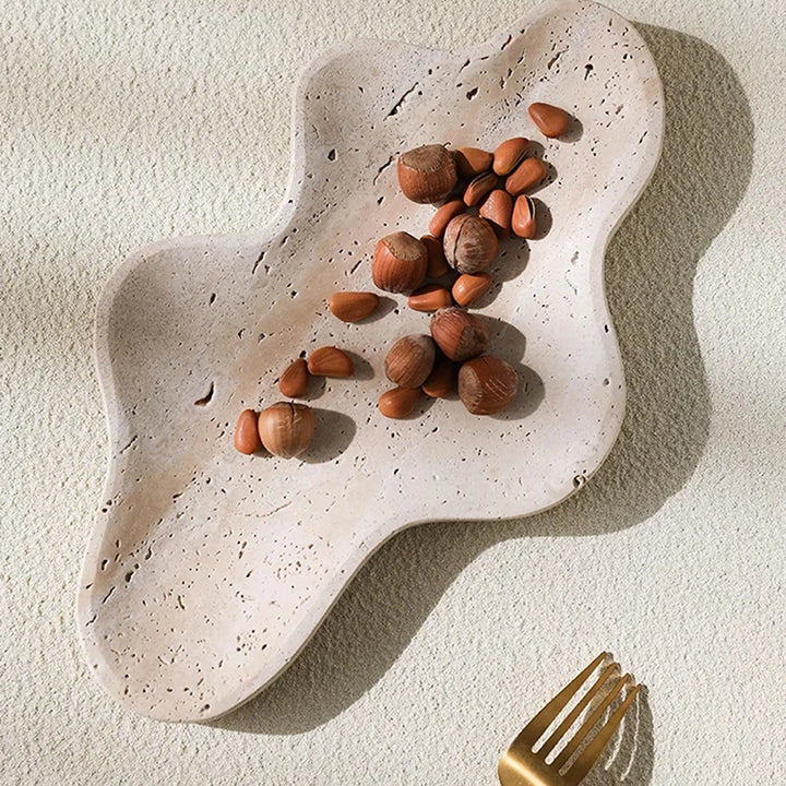 Irregular Travertine Decorative Tray for Coffee Table