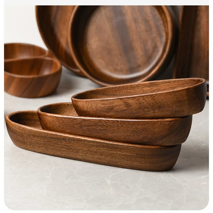 Acacia Wood Snack & Salad Plate – Solid Multi-Section Tray