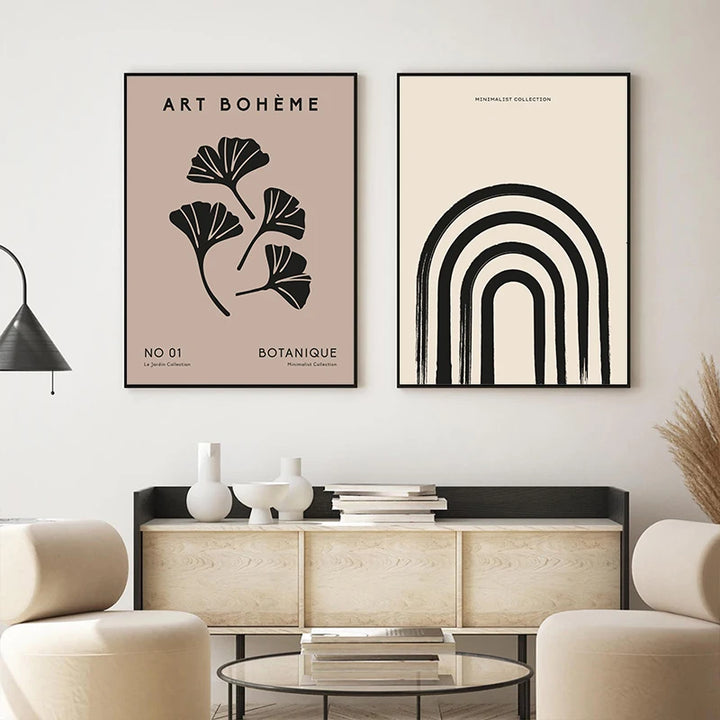 Abstract Black Beige Canvas Print – Geometric Wall Art