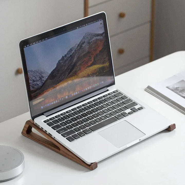Wooden Laptop Stand – Portable Vertical Foldable Riser for Desk | Ergonomic Heat Dissipation Bracket for Laptop & Tablet