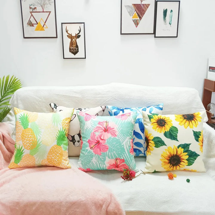 Splash-Proof Outdoor Pillow Cover – Blue Leaf Print