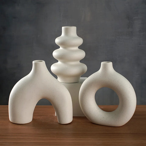 Set of 3 Ceramic Vases – Modern Nordic Boho Decor