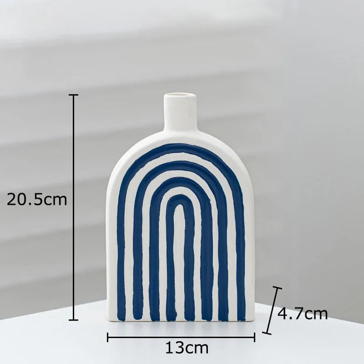 Blue and White Striped Ceramic Vase – Modern Decor
