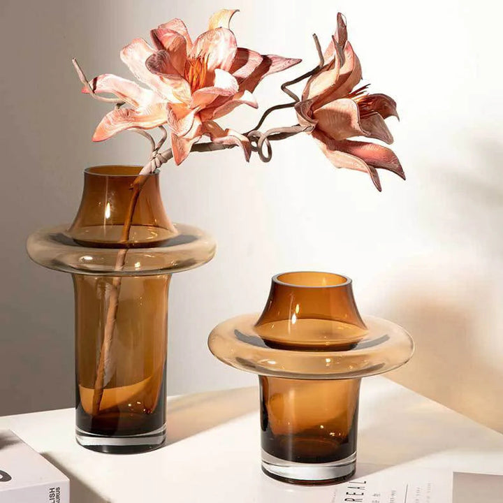 Amber Glass Tower Vase – Modern Decorative Flower Pot