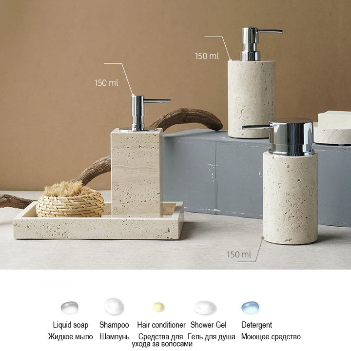 Beige Travertine Bathroom Set – Marble Vanity Accessories