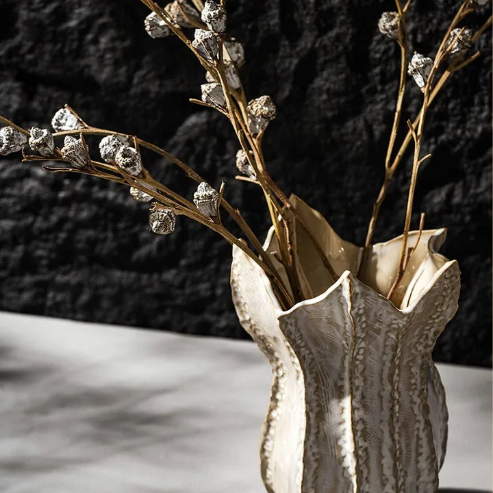 Nordic 5-Petal Ceramic Vase – Modern Wabi-Sabi Decor