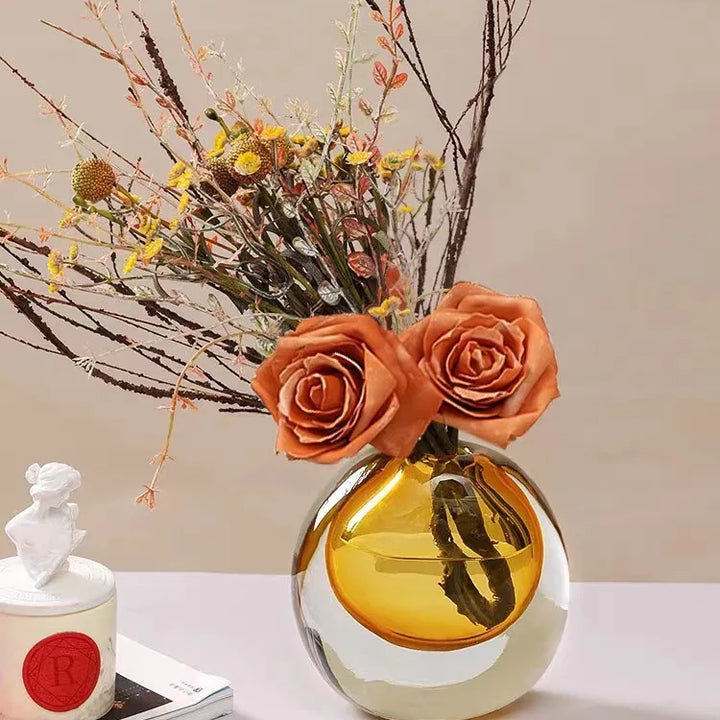 Gradient Glass Vase – Transparent Round Flower Pot Decor