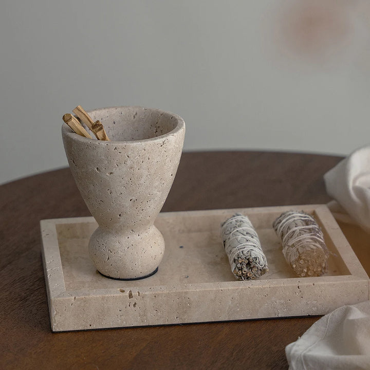 Vintage Travertine Incense Holder – Wood Palo Santo Burner