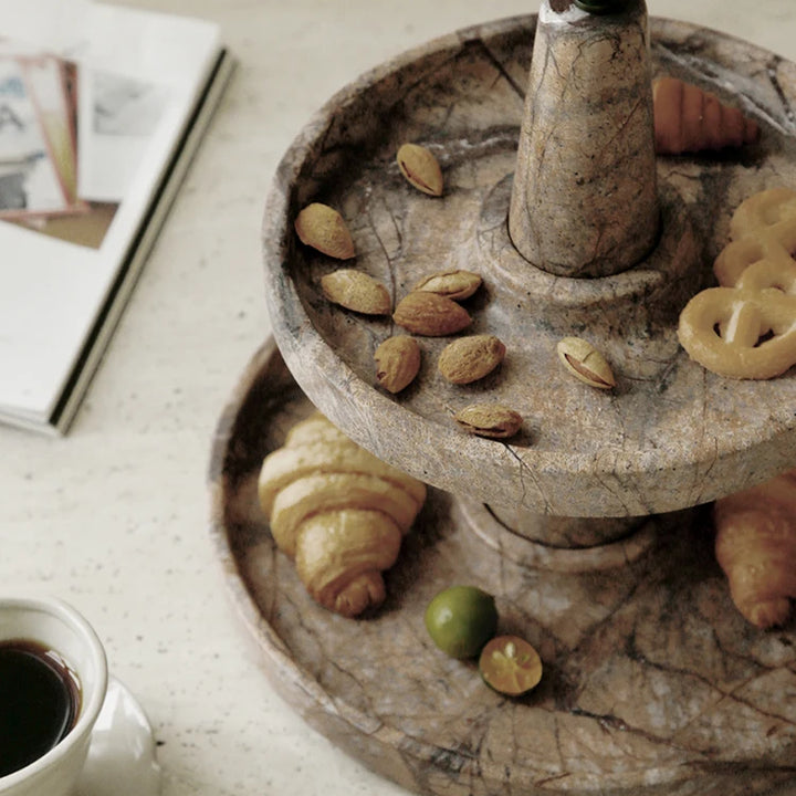 Two-Tier Coffee Brown Marble Serving Tray