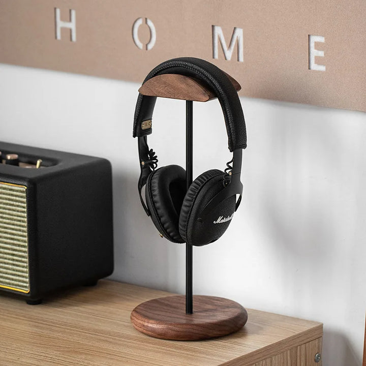 Black Walnut Headphone Stand – Solid Wood Desktop Rack for Headset Storage & Display | Minimalist Desk Organizer