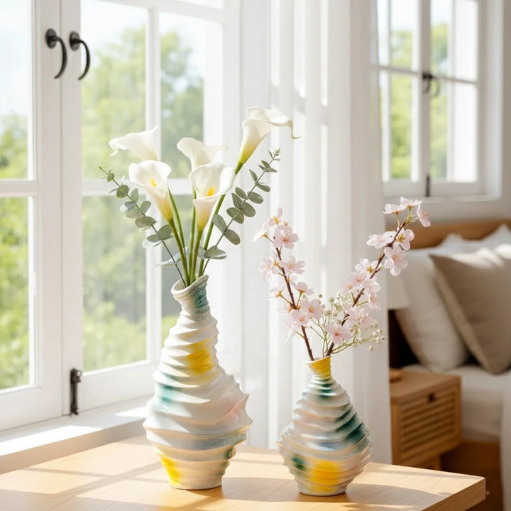 Modern Wavy Ceramic Vase – Abstract Nordic Art Decor