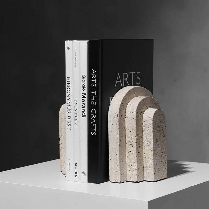 Natural Travertine Marble Bookends – U Shape Stone Holder