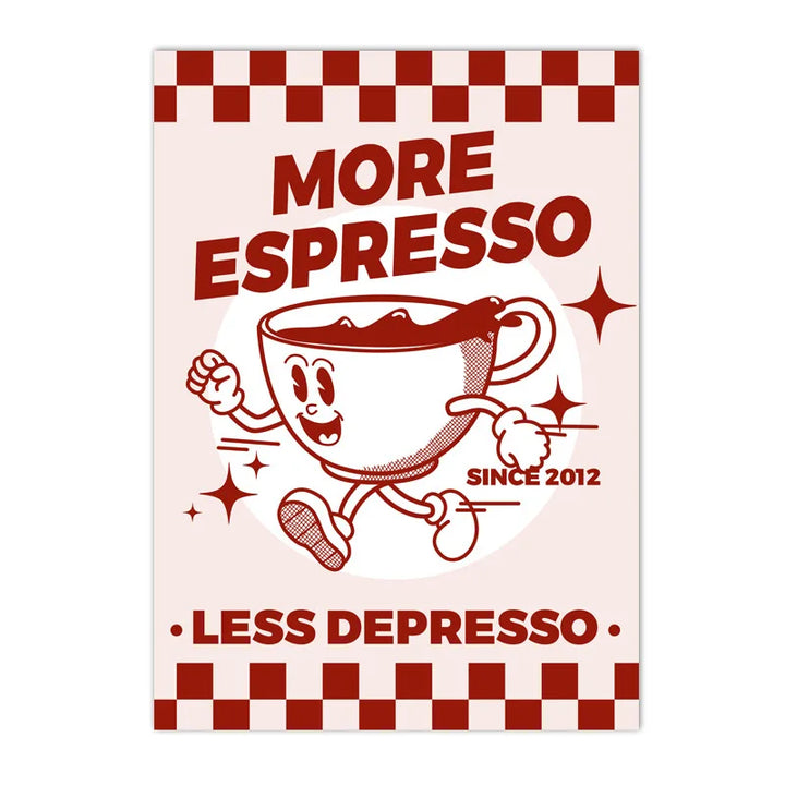 "More Espresso Less Depresso" Wall Art – Funky Coffee Quote Canvas Print for Kitchen, Café & Home Décor