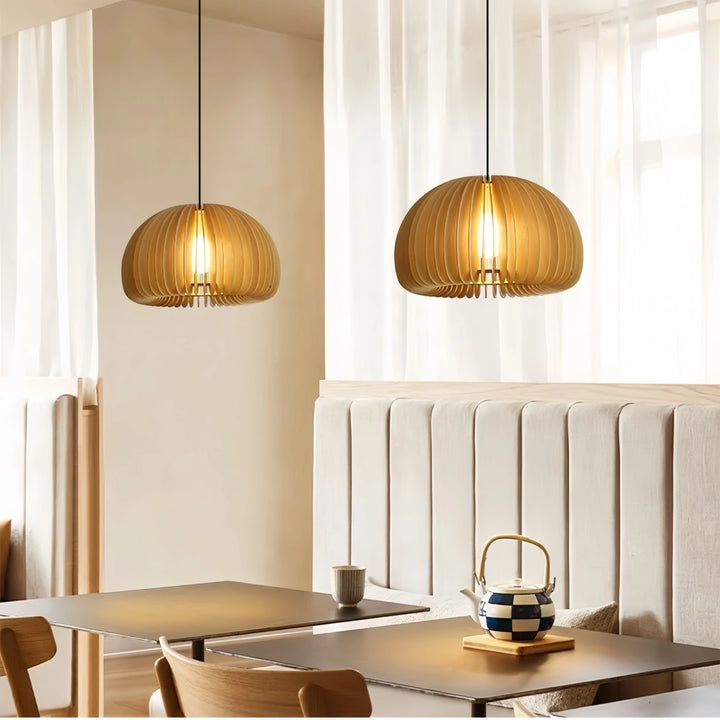 Modern Wooden Pendant Light – Japanese Style Pumpkin Chandelier for Bedroom, Restaurant, Hotel or Living Room Decor