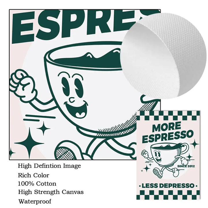 "More Espresso Less Depresso" Wall Art – Funky Coffee Quote Canvas Print for Kitchen, Café & Home Décor
